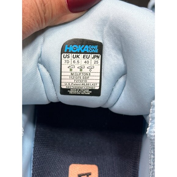 Hoka Clifton 8 Running Shoes Size 7D Light Blue Orange Yellow Womens - Picture 7 of 10